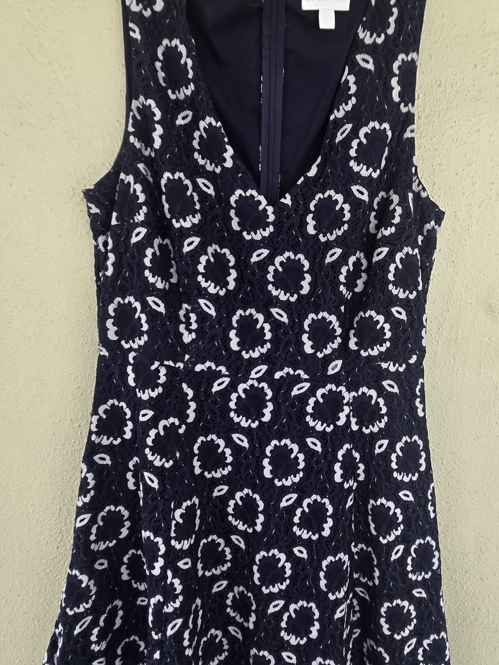 New York & Company Navy and White Floral Lace Midi Dress